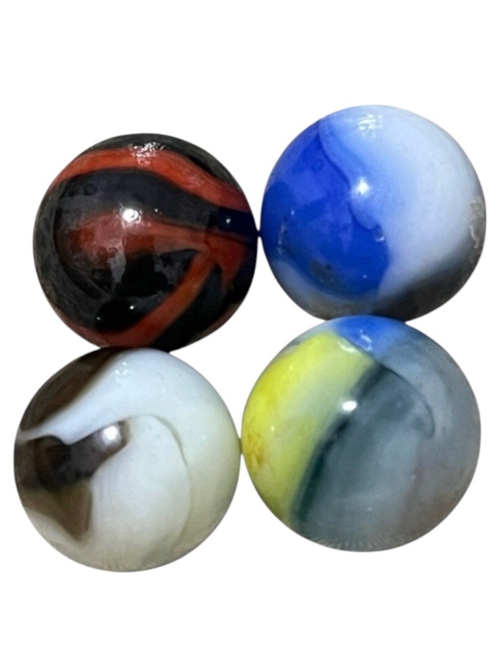 Vintage Glass Ribbon Marbles. Various colors. Set of 4 (P)